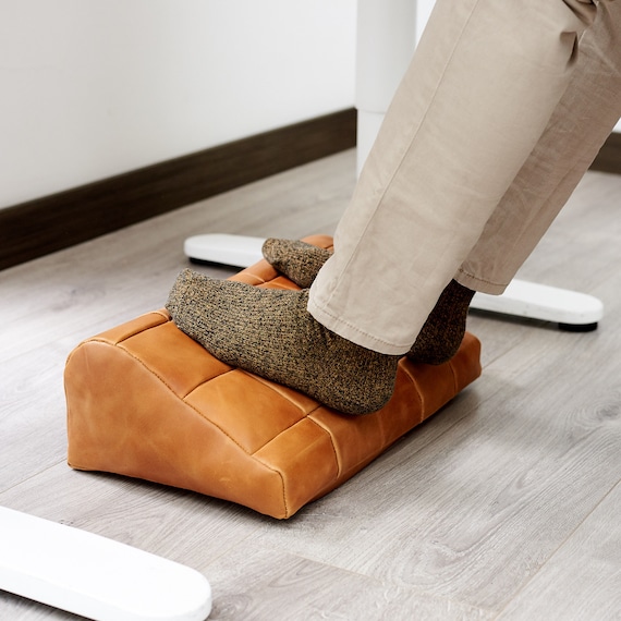 Footrest Cover Tan Leather, Ergonomic, Desk Foot Rest Cover Office