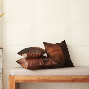 Throw Pillow Brown Leather. Pillow Cover. Decorative Throw Pillow. Throw Euro Toss. Pillows Arrangement. Cozy Home. Modern, Chic, Boho. image 1