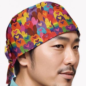 Pride LGBTQ scrub cap, euro surgical hat, ponytail nurse cap with clear buttons