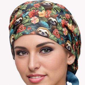 Sloth scrub caps for women, surgical cap with buttons