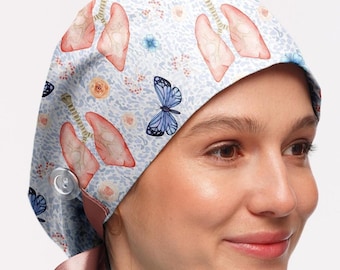 Lungs Ponytail Scrub Cap: Anatomy Medical Hat for Women
