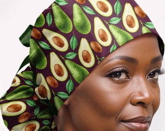 Avocado print scrub cap for women, tropical fruit surgical hat