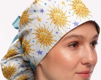 Sun and Stars Scrub Cap: Celestial Ponytail Surgical Hat