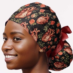 Anatomy Heart Scrub Cap: Women's Ponytail Surgical Hat