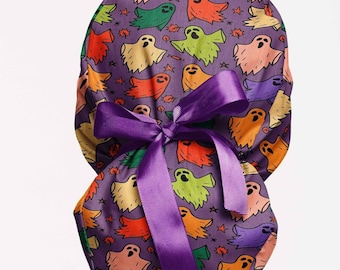 Halloween Ghost Ponytail Scrub Cap: Women's Surgical Hat