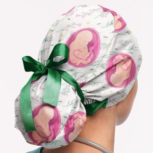 Anatomy scrub cap women, ObGyn scrub caps, Ponytail surgical cap, Nurse hat with buttons