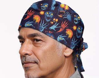 Halloween Scrub Cap for Men — Spooky Monster Tie Back Surgical Hat