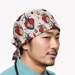 Cardiac scrub cap, anatomy heart euro scrub hat, ponytail caps for women, valentine&#39;s sirgical hat