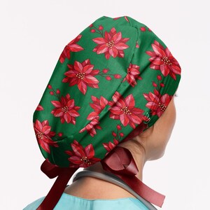 Christmas scrub caps, nurse scrub hat, surgical scrub cap, ponytail scrub cap for women