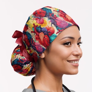 Cardiac scrub cap, anatomy heart euro scrub hat, ponytail caps for women, valentine&#39;s sirgical hat