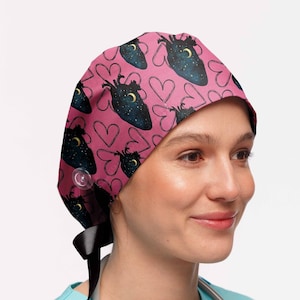 Cardiac scrub cap, anatomy heart euro scrub hat, ponytail caps for women, valentine&#39;s sirgical hat