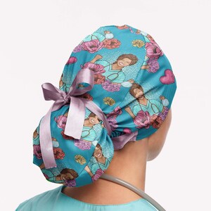 Nurse Scrub Cap, Floral Ponytail Surgical Hat
