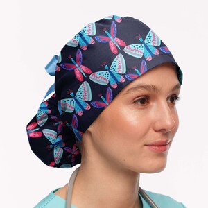 Surgical cap for women, Butterfly nurse hats, Ponytail scrub cap