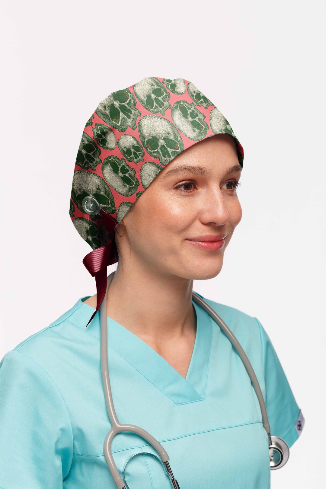 Skull Euro Scrub Cap for Women Ponytail Surgical Hat Etsy