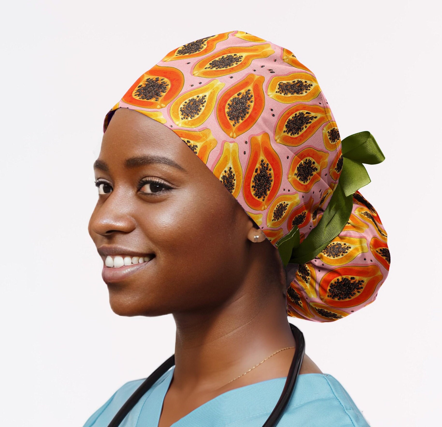 Summer scrub cap for women, papaya fruits euro surgical hats, tropical nurse caps