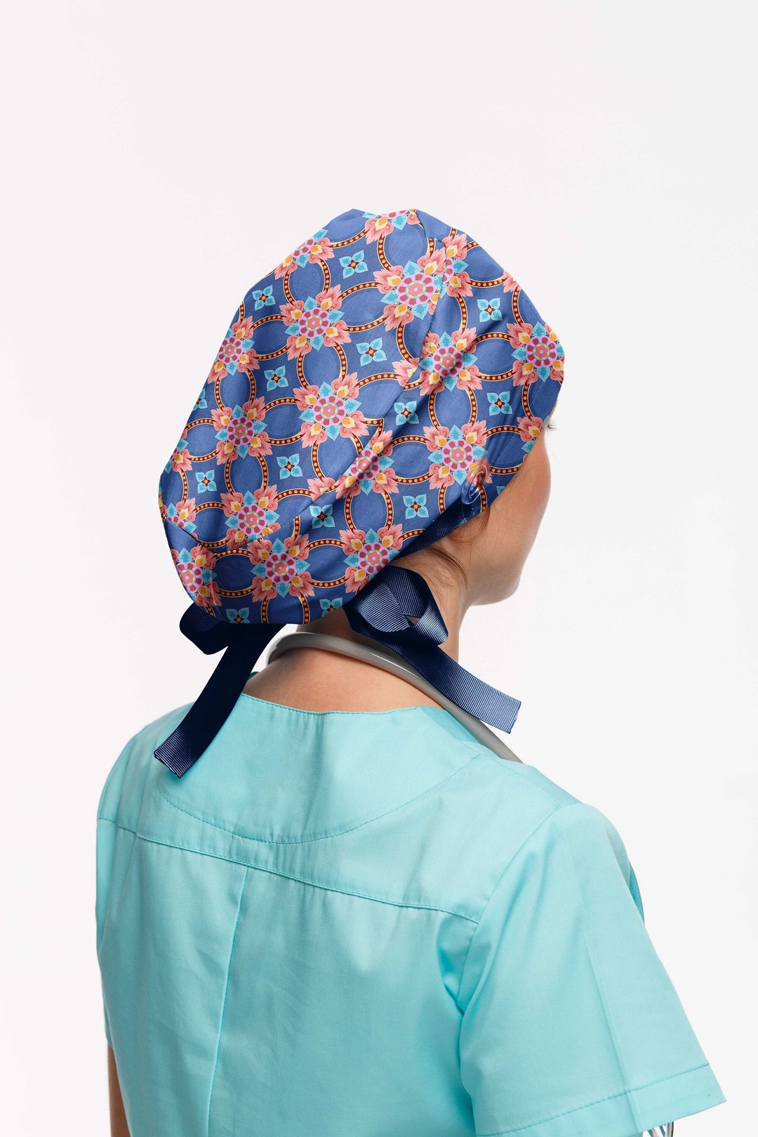 Euro Scrub Caps for Women Geometric Surgical Cap Ponytail Etsy