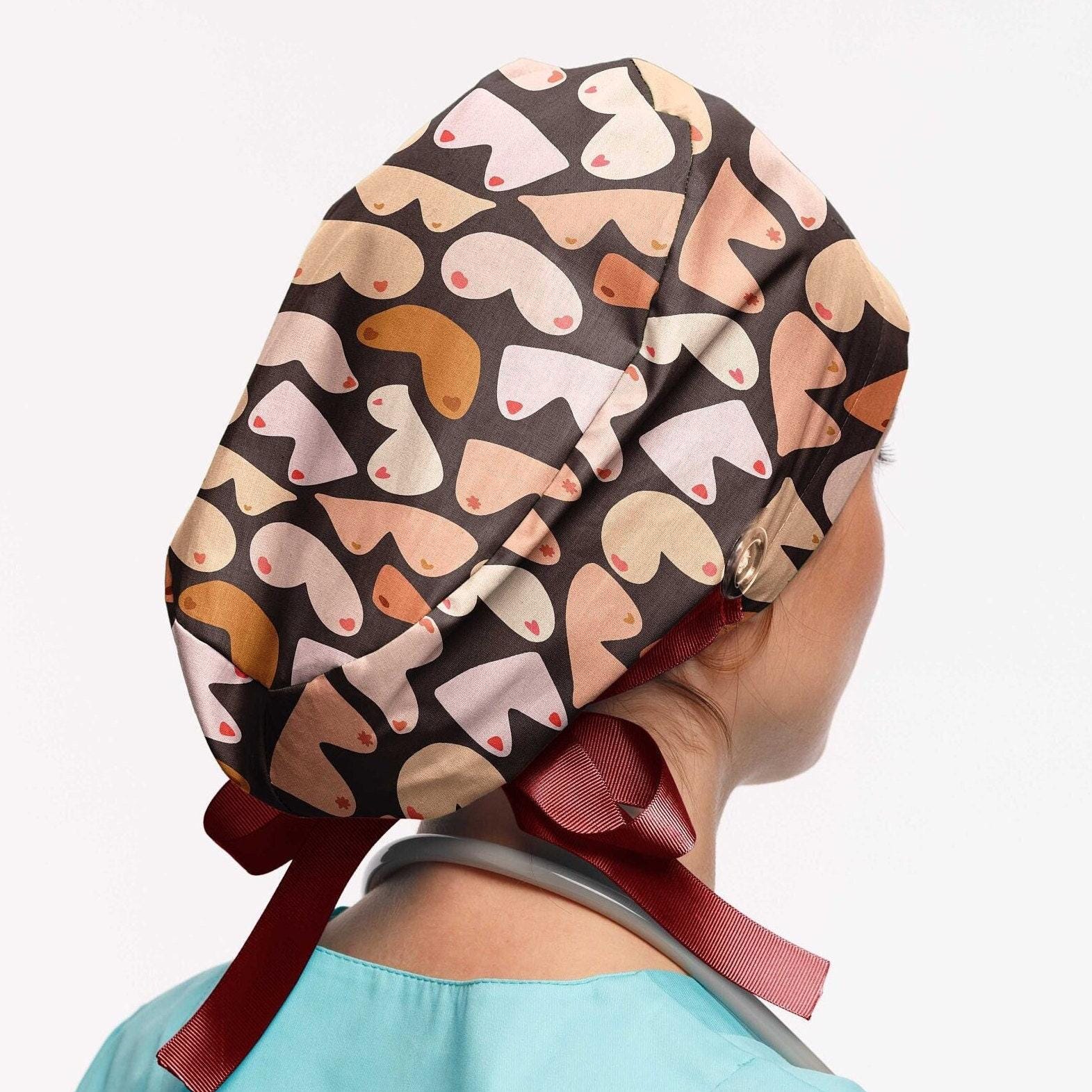 Women's Breast Euro Scrub Caps, Mammologist Scrub Hat, Boobs and ...