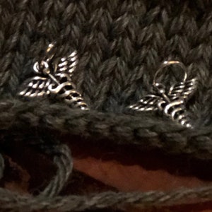Silver Rod of Aesculapius Knitting Stitch Markers