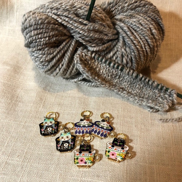 Tea Cup Kitties Knitting Stitch Markers