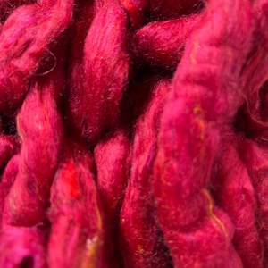 Recycled Red Sari Silk Roving