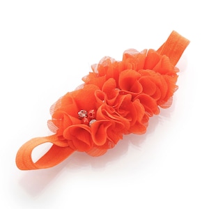 Orange Beaded Chiffon 3-Flower Headband - Choose Baby or Girl Size