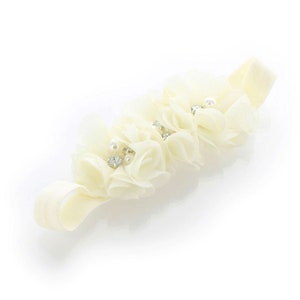 Ivory Beaded Chiffon 3-Flower Headband - Choose Baby or Girl Size