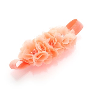 Peach Beaded Chiffon 3-Flower Headband - Choose Baby or Girl Size