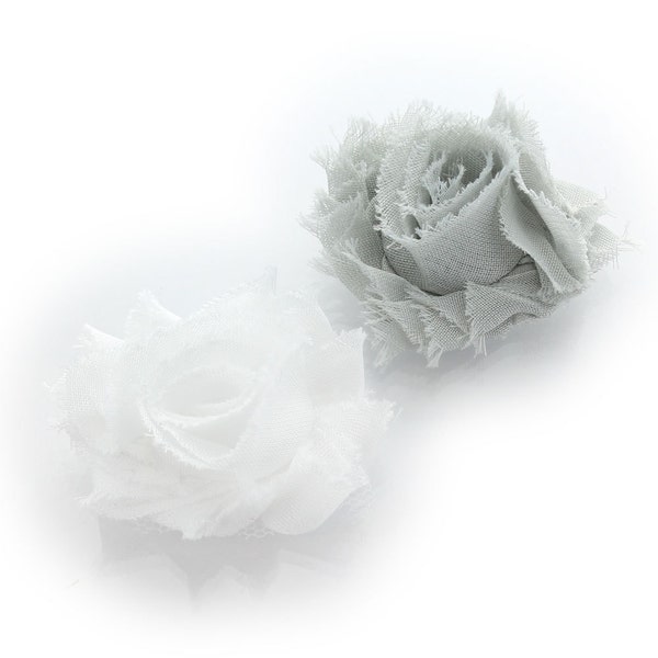 Shabby Rose Baby Hair Flower Clip Pair - White / Gray