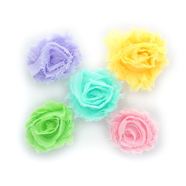 Small Shabby Flower Baby Hair Clippie Variety 5-Pack - Light Lavender / Lemon Yellow / Aqua / Mint /Light Pink