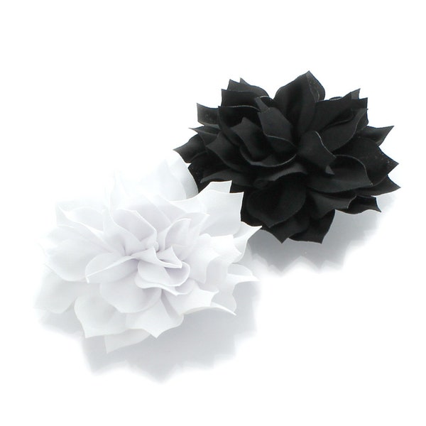 Medium Petal Blossom Hair Flower Clip Pair - White / Black