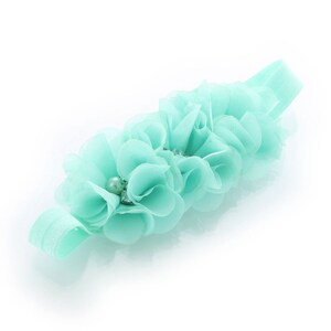 Aqua Beaded Chiffon 3-Flower Headband - Choose Baby or Girl Size