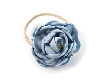 Dusty Blue Baby-Girls Ranunculus Flower Elastic Headband - 2 Flower Sizes