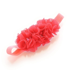 Coral Beaded Chiffon 3-Flower Headband - Choose Baby or Girl Size