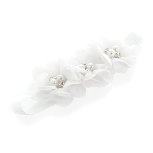 White Beaded Chiffon 3-Flower Headband - Choose Baby or Girl Size
