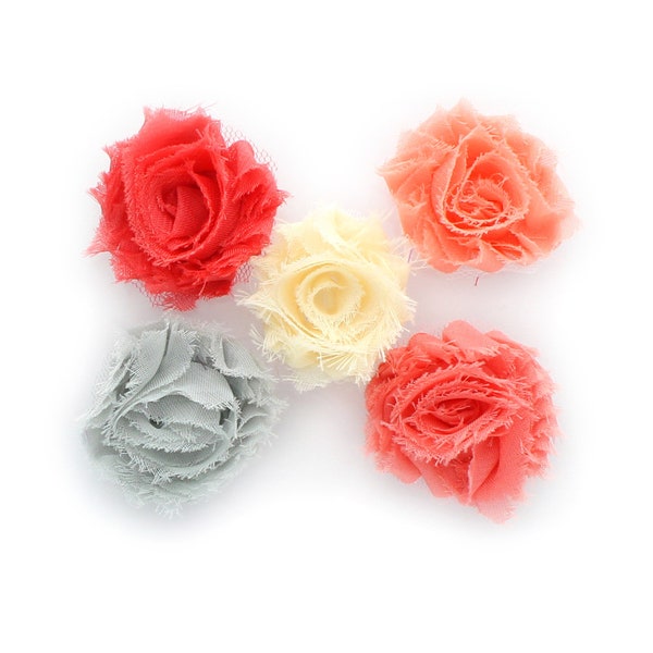 Small Shabby Flower Baby Hair Clippie Variety 5-Pack - Coral / Peach / Ivory / Gray / Light Coral