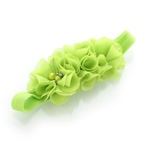 Apple Green Beaded Chiffon 3-Flower Headband - Choose Baby or Girl Size
