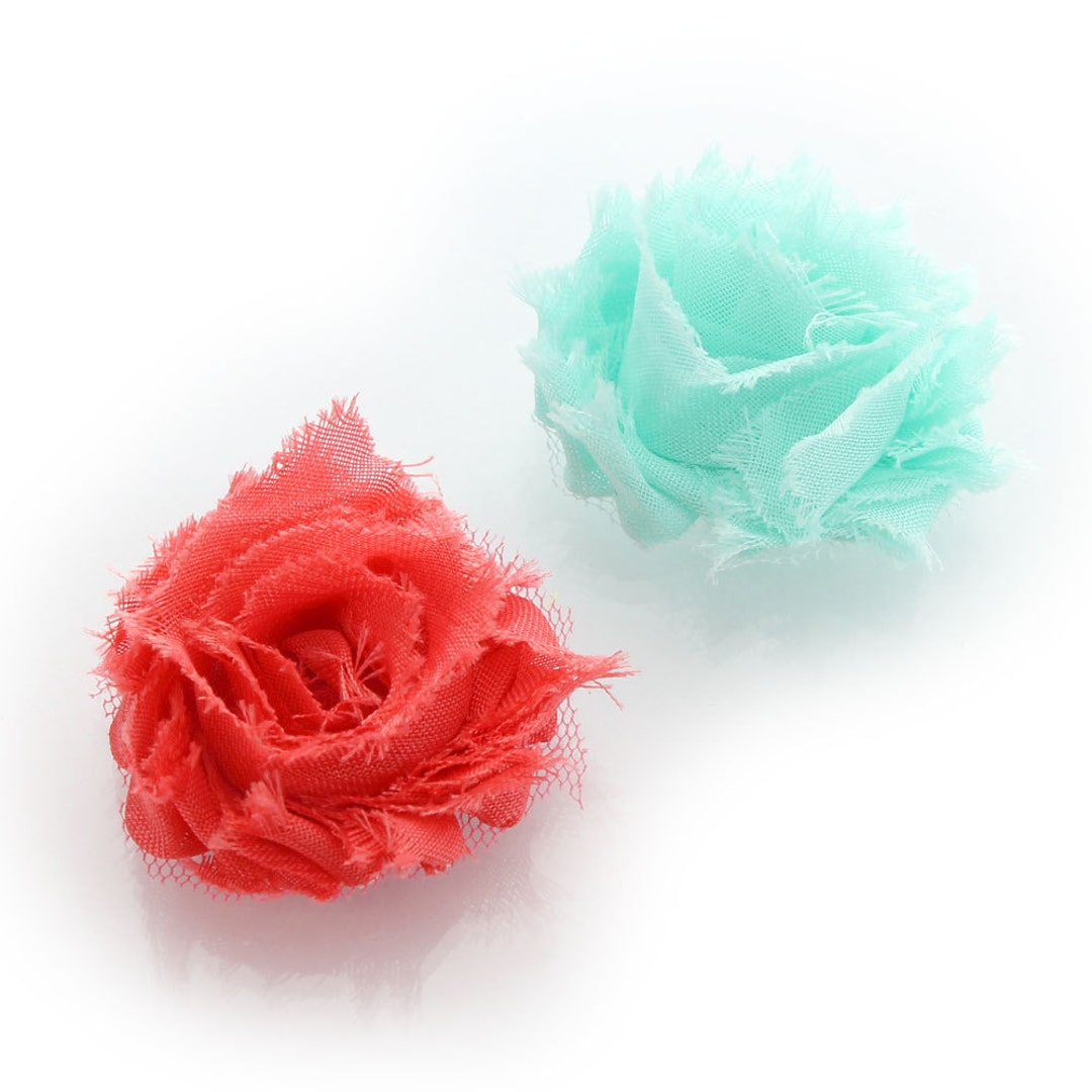 Shabby Rose Baby Hair Flower Clip Pair Aqua / Coral Pink Etsy