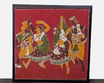 Framed Indian Batik Textile Print – Musicians & Dancers