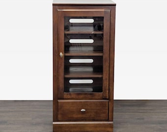 Vintage Ethan Allen One Drawer Media Cabinet with Glass Door