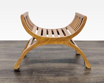 Mid-Century Style Slatted Wood Bench