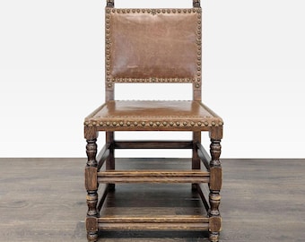 Vintage Dining Side Chair with Carved Finials and Nailhead Trim