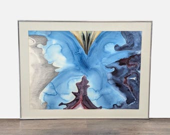 Mary Gizdich Original 1983 Abstract Watercolor Painting Framed Art “Blue Waltz”