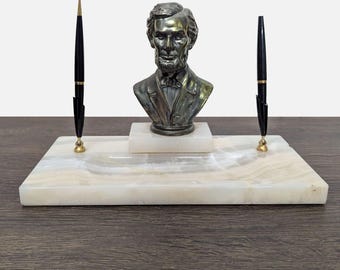 Vintage Marble Pen Set with Lincoln Bust