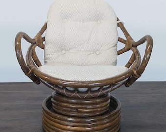 Vintage 1970’s Rattan Lounge Chair with Cushions