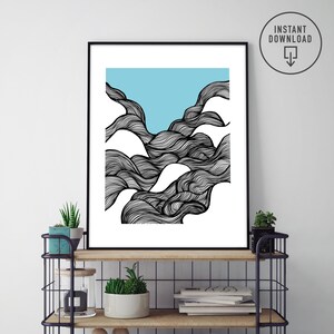 Black Sand Beach, Zen, Printable Art, Printable Wall Art, Instant Download, Downloadable Prints, Abstract Art, Minimalist, Ink Drawing