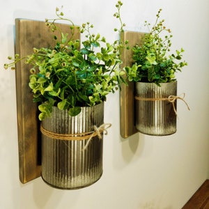 Greenery Wall Decor, Sunflower Wall vase, Modern Farmhouse decor, Rustic Farmhouse kitchen, Pot with greenery,Metal vase