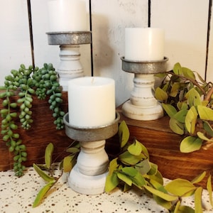Modern farmhouse candle holder, Farmhouse style candleholder, wood and metal decor, Pillar candle holder in wood, Industrial style decor