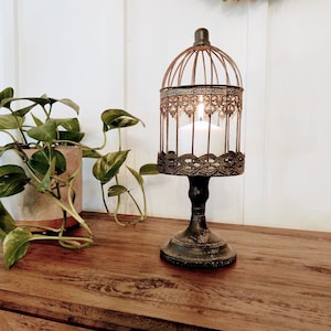 Metal birdcage, birdcage candle lantern, gray home decor, Vintage style decor, Boho home decor, unique Candleholder, Modern Farmhouse table