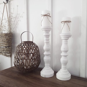 Large wood candlesticks, White candlesticks, Modern Farmhouse candlestick, Rustic candle, Wood candle holders, Rustic decor, farmhouse decor