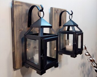 Lanterns, metal and glass lanterns, Modern Farmhouse wall decor, Boho home decor, Lanterns with candles, Rustic home decor, farmhouse bath